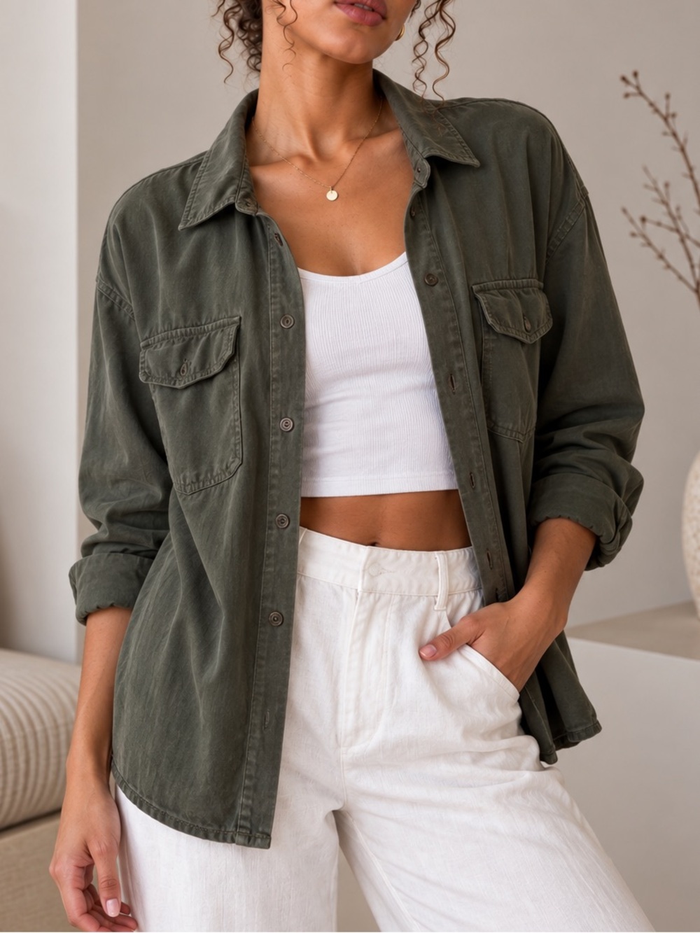 Covington Suede style Military-Inspired Olive Utility Jacket